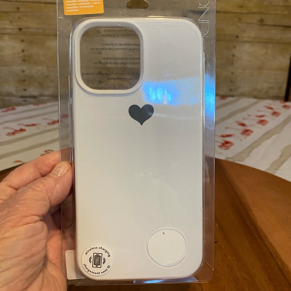 iPhone 13 ProMax White Phone Case with Heart Design